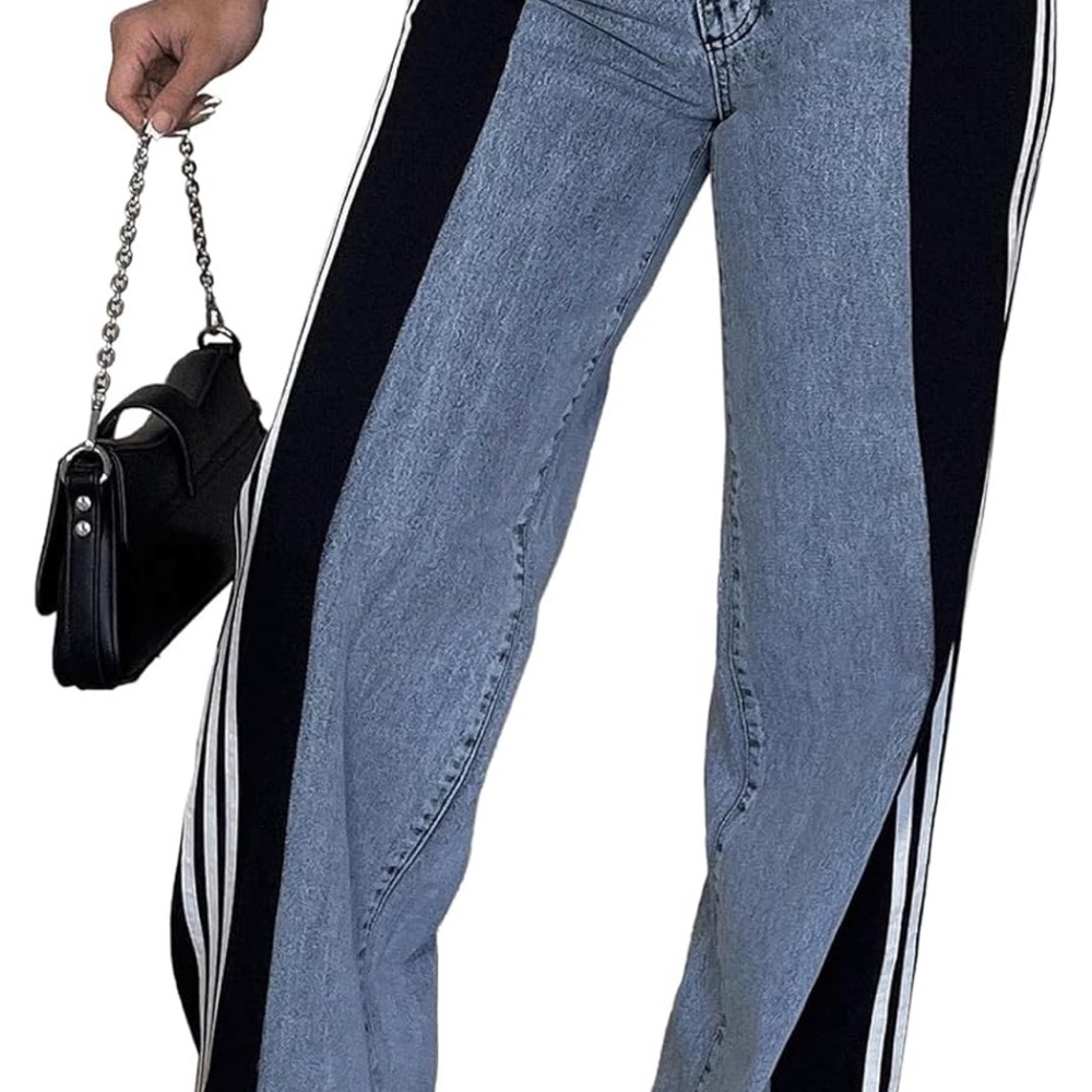High Rise Blue and Black Wide-Leg Jeans